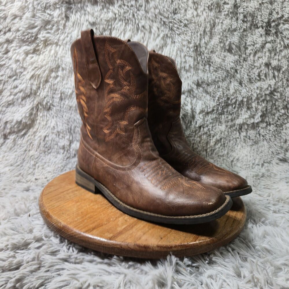 Unbranded Mens Brown Leather Western Cowboy Pointed Toe Pull On Boot Size 11